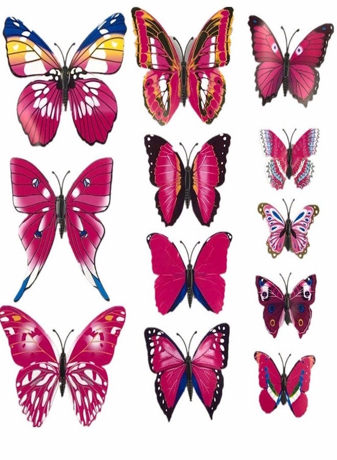 iDream 12pcs 3D PVC Magnet Butterflies DIY Wall Stickers for Home Decoration, Removable, Waterproof, Colorful, Ideal for Living Room, Bedroom, Office and Party Decor (Rose Red) - Image 3